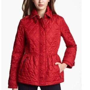 BURBERRY Red & Beige Check Diamond Quilted Nova Check Utility Jacket Size XS